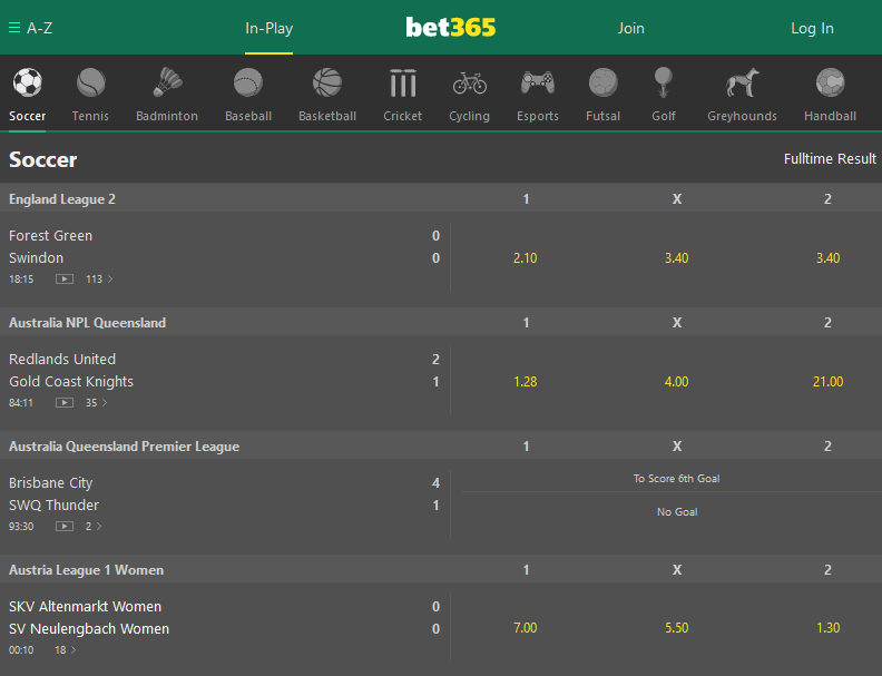 Bet365 In-Play Betting